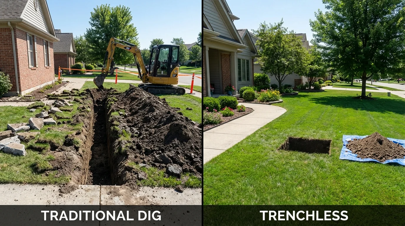 Trenchless sewer repair with minimal yard damage versus traditional excavation in Roland, OK